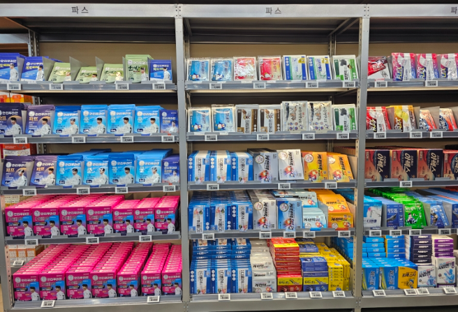 Inside the MediKingdom Pharmacy in Yongsan, a view of medicines placed