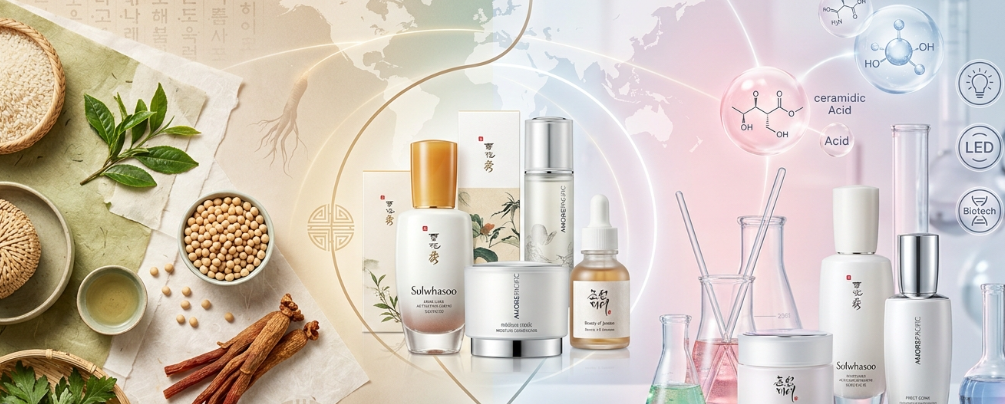 Korean cosmetics have combined modern dermatology, global trends, and sophisticated product development with traditional material images.